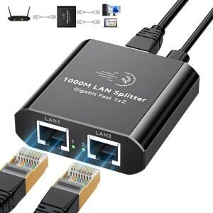 AILVNG 이더넷 스플리터 1~2 1000Mbps 인터넷 케이블 1대 2 고속 네트워크 기가비트 듀얼 LAN RJ45 포트 라우터 스위치가 Cat6/7/8 케이블과 함께 작동합니다