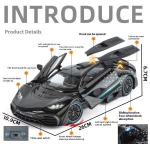 1:18 AMG 합금 모델 스포츠카 멋진 사운드와 조명 테일 리프트 절묘한 데스크탑 장식품 크리스마스 선물