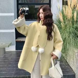 여사친 옐로우 모직 코트 슬림 리버시블 하프기장 실용성 스카프 넥 SPO마켓3