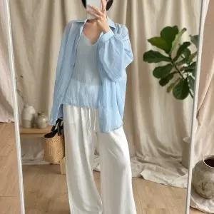 [신세계라이브쇼핑][옷자락] 여성 시스루 긴팔 셔츠 끈나시 세트 여름 루즈핏