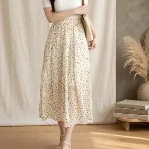 여성용 여름 플라워 체크 캉캉 롱스커트_25401648_588872