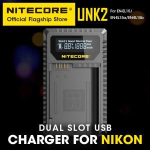 NITECORE UNK2 스마트 카메라 배터리 충전기, 듀얼 슬롯 USB, Nikon EN-EL15 EN-EL15a EN-EL15b D500 D600