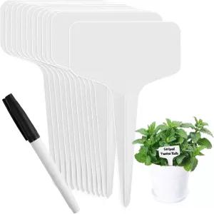 올리게이 식물 라벨 120 PCS 마킹펜이 있는 T형 태그 묘목 꽃채소 허브용 흰색 플라스틱 마커 6 x 10 개