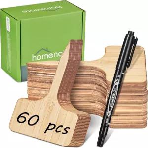 홈노트 대나무 식물 라벨 60Pcs 태그 야외 정원 마커 채소 묘목을 위한 T형 4