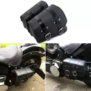 오토바이 사이드 새들백 PU 가죽 스윙암 공구 가방 병 홀더 카페 레이서 수납 방수 크루저용