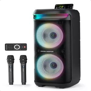 무선 마이크 2개가 장착된 GKD60 노래방 기기 휴대용 블루투스 파티 스피커 LED 디스코 조명이 500W 피크