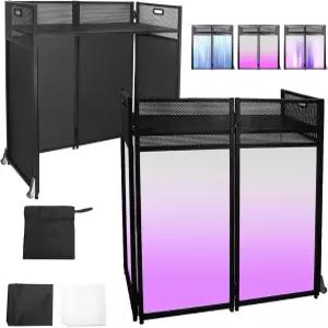DJ 파사드 부스 테이블 43인치 x 22인치 -블랙 화이트 조명 스크림이 장착된 휴대용 평평한 패널-블랙 메탈