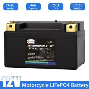 오토바이 배터리 LiFePO4 12V 다리미 인산염 파워 스포츠 시작 BMS 사이클 YTX7A BS 포함 4AH 260CCA