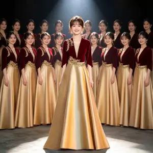 여성 합창단 공연 무대 의상 긴 치마 연주회 드레스