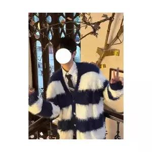 남성용 브이넥 니트 스트라이프 가디건 트렌드 캐주얼 기모 스웨터 KS1