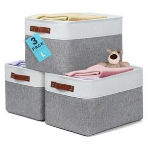 ORGANIHAUS 15X11인치 캔버스 선반용 옷장 패브릭 바구니 대형 침실 3팩 수납