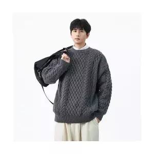 엘럽 남성용 라운드넥 니트 꽈배기 스웨터 봄 가을 질감 기모 이너 가디건 박템3