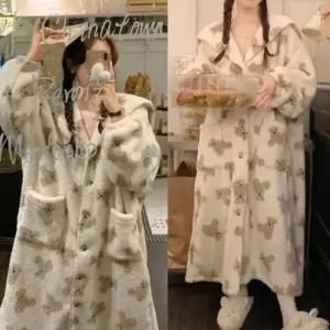 커플잠옷 가운 커플 여성 수면 잠옷 롱 로브 홈웨어 극세사