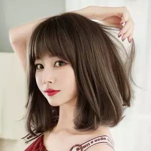 엘라C컬펌중단발통가발(매트브라운)여성가발 인조모가발
