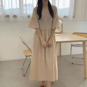플라워원피스 프릴 소매 라운드넥 체형커버 여유핏 플레어 스커트