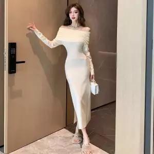 원피스 니트 스커트 롱 가을 일자어깨 코트 코디 핫한 여성원피스 스웨터 OOTD3
