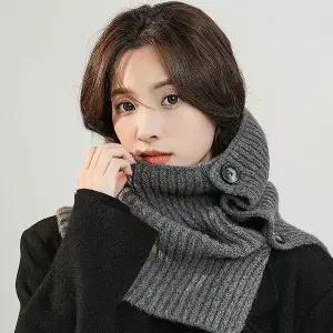 겨울 여성 버튼 하이 넥워머 울 니트 머플러 목도리 케이프 여성목도리 (WD9137F)