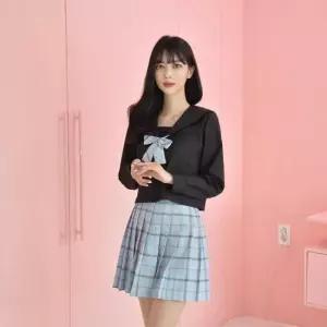 코스프레의상 교복몰 하늘하늘 체크 블랙 세라복 (긴팔) 세트