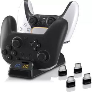 스위치 2 프로 닌텐도 PS5 및 Xbox 시리즈 X/S용 컨트롤러 충전기 도크 - LED 표시등이 있는 듀얼 고속