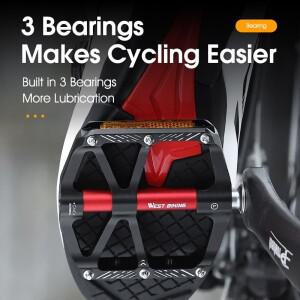 WEST BIKING CNC 3 베어링 자전거 페달, 초경량 BMX MTB 로드 바이크 페달, 미끄럼 방지 알루미늄 합금 반
