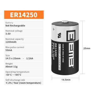 50PCS EEMB er14250 크기 1/2aa 3.6V 리튬 배터리 비충전식 맞춤형 납땜 패드 및 축 플러그
