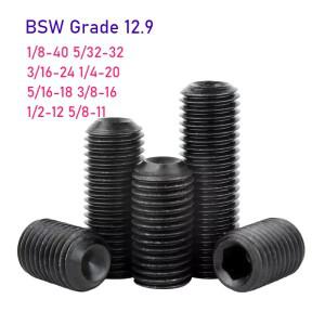 BSW 18 532 316 14 38 12 58 인치 등급 12.9 육각 소켓 컵 포인트 고정 나사 헤드리스 오목 엔드 그럽 볼트
