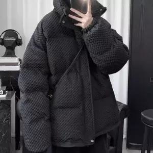 시크한패딩 남성 엠보싱 패턴 패딩 가벼운 올블랙 점퍼 아우터
