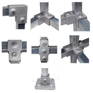 알루미늄 합금 엘보 사각 튜브 연결 부품 3 방향 파이프 고정 조인트 수납함 랙 OD 25x25mm