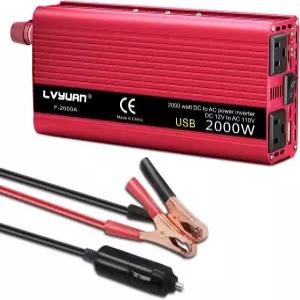 1000와트 자동차 파워 인버터 12V DC 110V/120V AC 컨버터 2000W 피크 콘센트 2개 및 USB 3.0 포트 5개