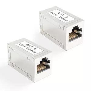 VCELINK RJ45 커플러 차폐 이더넷 케이블 익스텐더 CAT6/CAT5E/CAT5 인라인 PoE 암수 커넥터 실버 2팩