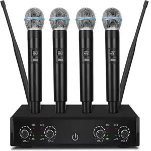 프로 무선 마이크 시스템 4채널 UHF 4개의 휴대용 다이내믹 포함 260피트 범위 노래 교회 노래방 파티용