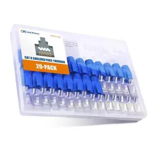케이블 매터스 20팩 23-24AWG 차폐 Cat8 RJ45 패스스루 커넥터 로드 바 및 스트레인 릴 부츠 50개 골드