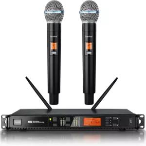 2채널 무선 핸드헬드 마이크로포노 이날람브리코 200피트 UHF 레인지 노래방 노래 파티 교회 결혼식 PA