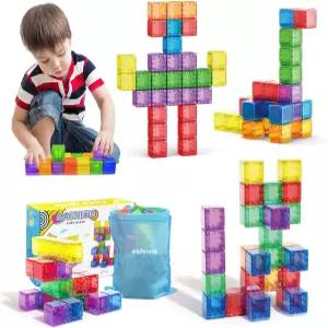 48PCS 마그네틱 블록 - 용 1.38인치 빌딩 STEM 장난감 3 4 5 6세 이상용 몬테소리 남학생용 자석 감각 여행