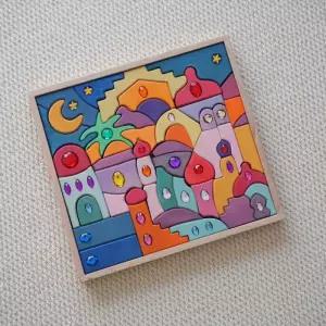 KOAICS 52PCS 나무 아크릴 보석 블록 반투명 큐브 쌓기 장난감 천연 목재 창의 게임 용 교육용 문 비치