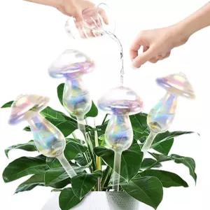 JFLLAJNF 식물 워터링 글로브-4pcs 자체 화분 삽입물 장치 실내 유리 전구 버섯 탑필