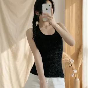 여성 여름 슬림핏 펄 홀터넥 나시 스판