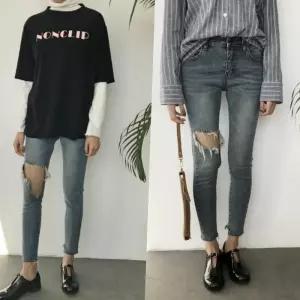 [룽스_65]찢청 봄 유니크 스키니진