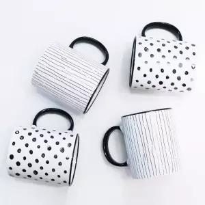 블랙 패턴 머그 4p 세트 머그컵 커피 물 주스 찻잔  집들이 이사선물