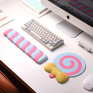 스포트라이트 롤리팝 Lollipop 손목보호 캐릭터 마우스패드 키보드패드 스카이베리, 2in1 세트