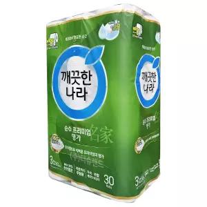 깨끗한나라 순수 프리미엄 명가 3겹 와이드 화장지 30m 30롤 x1개 두루마리 롤 휴지