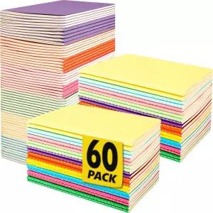 60팩 작은 안감 메모장 벌크 미니 저널 포켓 노트북 세트 3.5인치 x 5.5인치 용 컬러 커버 여행자 학생