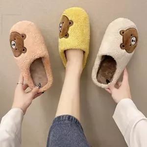 [하프클럽/]코너 털 안감 곰돌이 실내 슬리퍼 겨울용 통굽 거실화