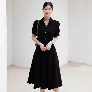 ~XXL까지 엘라브 배색 카라 진주 플레어 원피스 여름 고퀄리티 하객룩 오피스룩 모임룩 격식룩 빅사이즈131