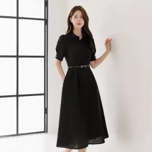 ~XXL까지 조니엔 카라 퍼프소매 벨트 플레어 원피스 여름 하객룩 오피스룩 데이트 모임 미시 빅사이즈13115