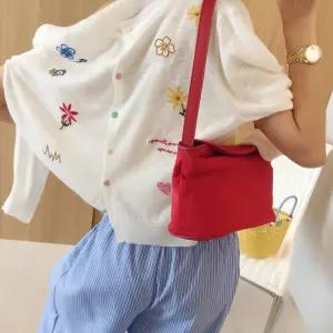 플라워빌 자수패치 라운드 노카라 시스루 여름 니트가디건 (2color)