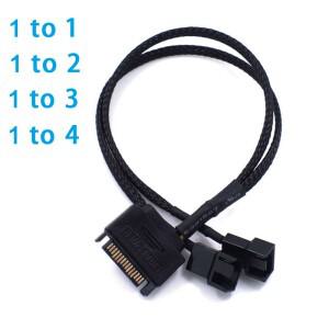 SATA 15Pin ~ 1 2 3 4 x / 컴퓨터 냉각 팬 분배기 허브 변환기 어댑터 PWM 온도 전원 케이블