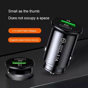 QC3.0 차량용 고속 충전기  화이트 블랙 미니 소형 모양 자동차 라이터 슬롯  PD 20W USB C 타입 어댑터