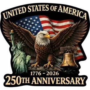 미국 250주년 기념 비닐 스티커 2팩 u2013 애국 독수리 & 자유의 여신상 1776-2026 자동차 창문, 트럭, 노트북, 범퍼 또는 공구 상자 5.4인치 x 5.1인치