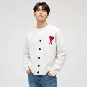 아미 빅하트 로고 브이넥 울 가디건 UKC367 018 154